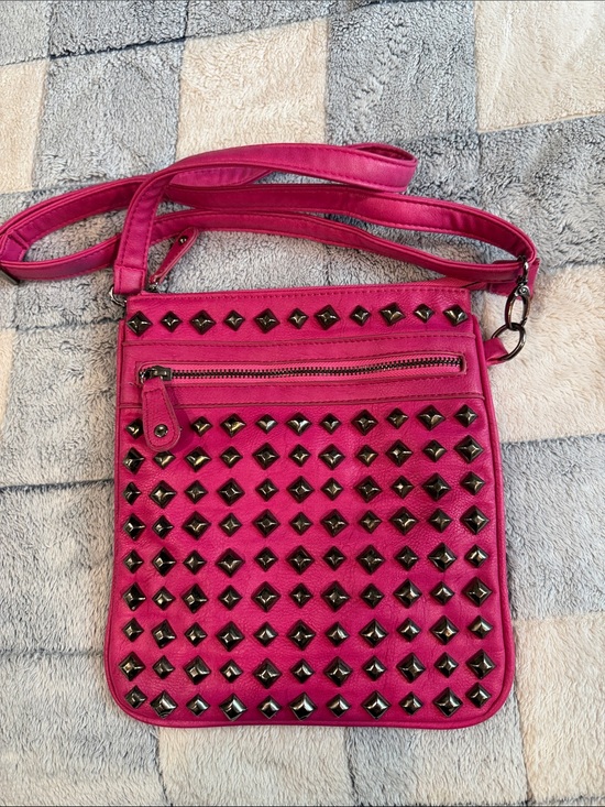 Handbags - Women’s Hot Pink Studded Crossbody Bag by
